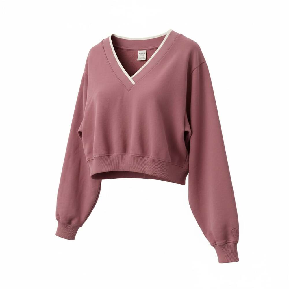 PINK Victoria’s Secret Cropped V-Neck Sweatshirt L Mauve Varsity Trim Y2K Logo